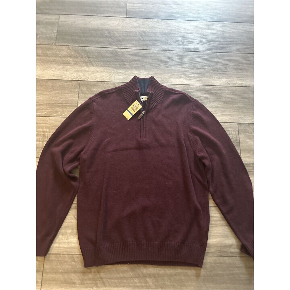 Contrast Neck Quarter Zip Size XL‎ Pull Over Long Sleeve Burgundy 1/4zip